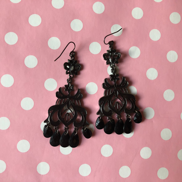 Chandelier Earrings, Black and Gunmetal - Picture 2 of 3